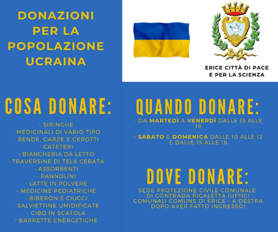 Aiuti umanitari per l'Ucraina, domani parte la raccolta di materiale