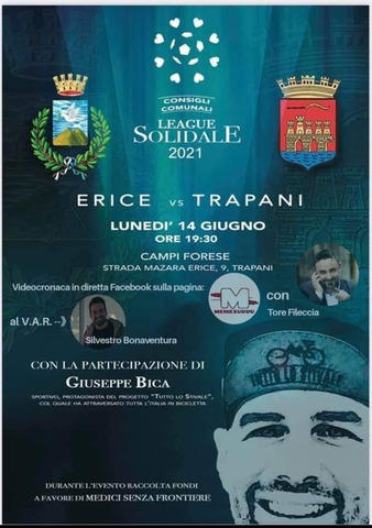 Alle 19,30 la "partita solidale"  tra i Consigli Comunali di Trapani ed Erice in favore di “medici senza frontiere”